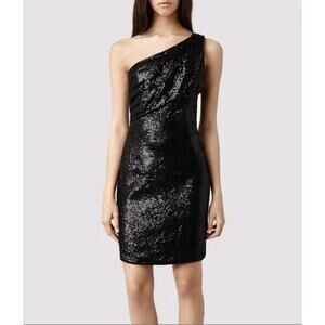 AllSaints Cassis One-Shoulder Sequin Cocktail Dress Black Size 4 NWT